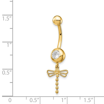 14K Yellow Gold CZ Dragonfly Dangle Belly Ring