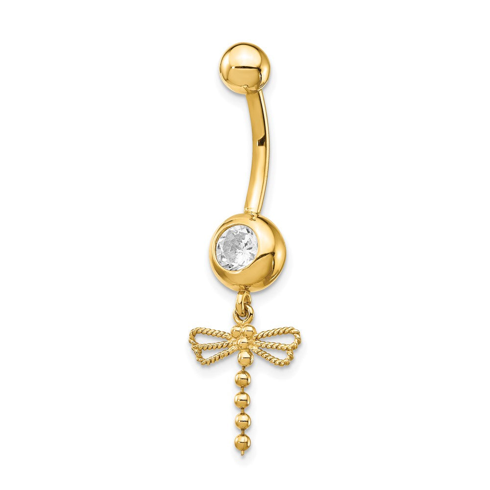 14K Yellow Gold CZ Dragonfly Dangle Belly Ring