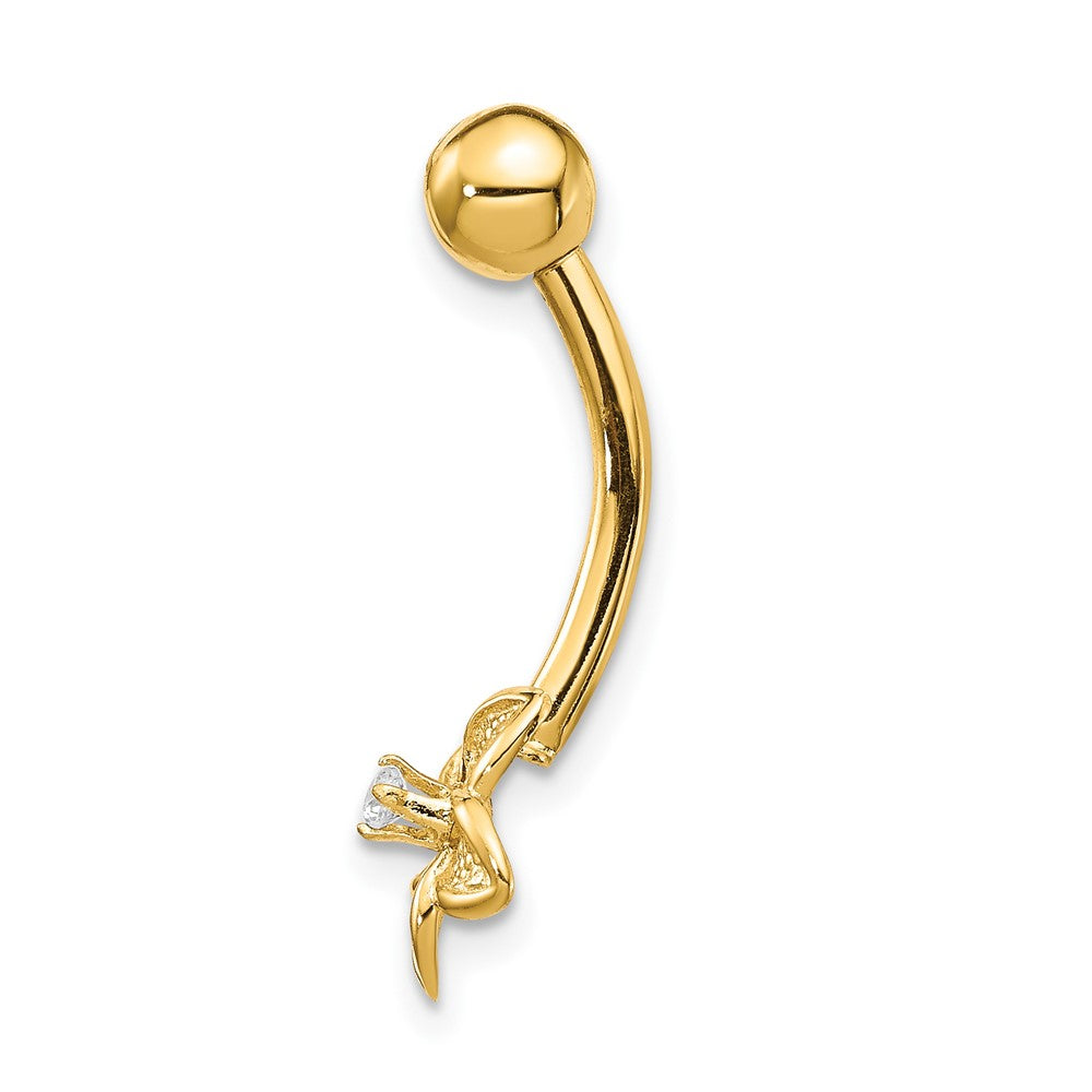 14K Yellow Gold 14 Gauge Cz Flower Belly Ring
