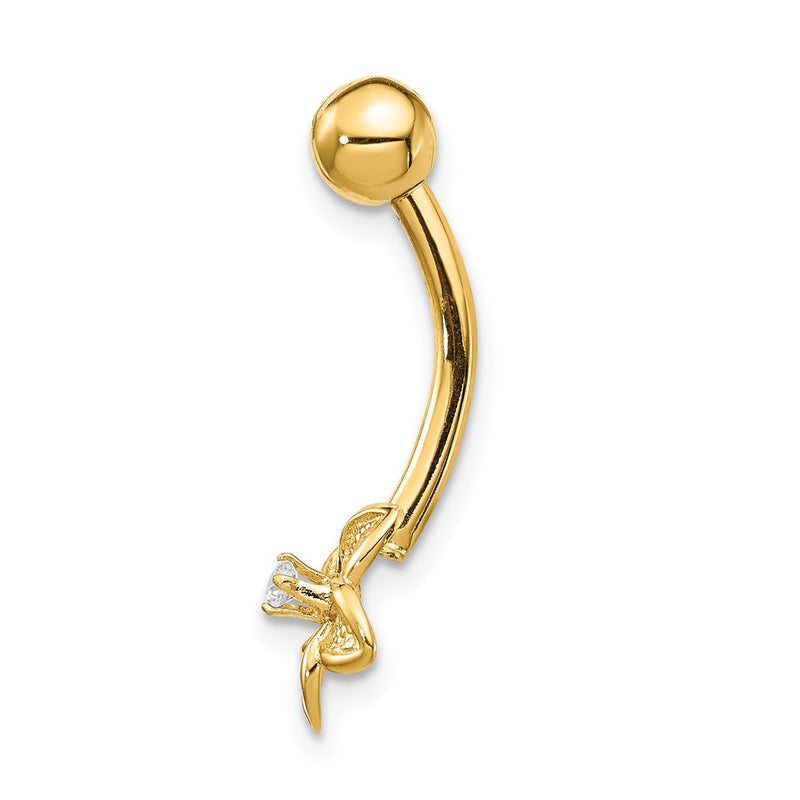 14K Yellow Gold 14 Gauge Cz Flower Belly Ring