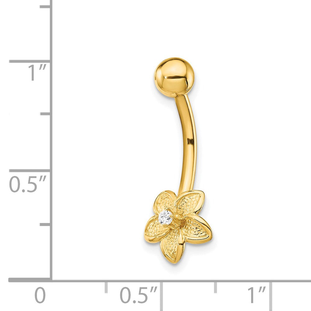14K Yellow Gold 14 Gauge Cz Flower Belly Ring