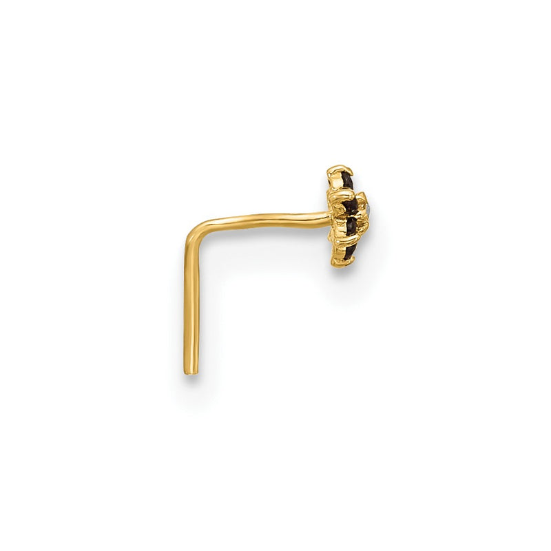 14K Yellow Gold 23 Gauge Black & White Cz Flower Nose Post