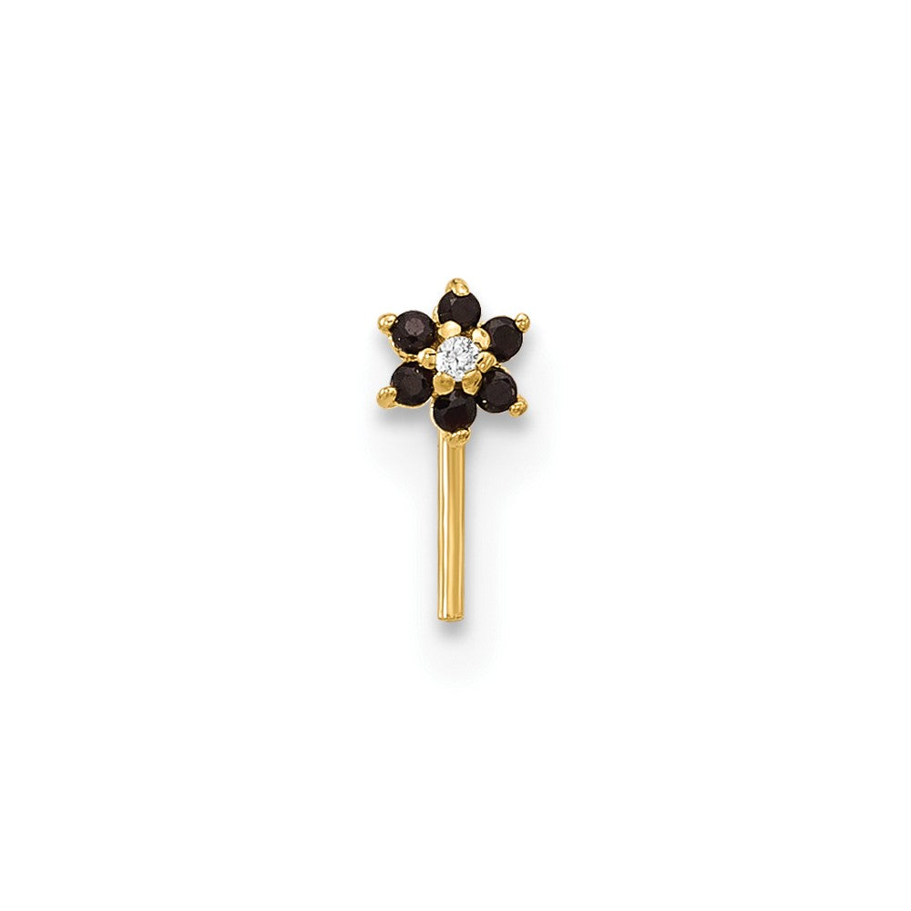 14K Yellow Gold 23 Gauge Black & White Cz Flower Nose Post