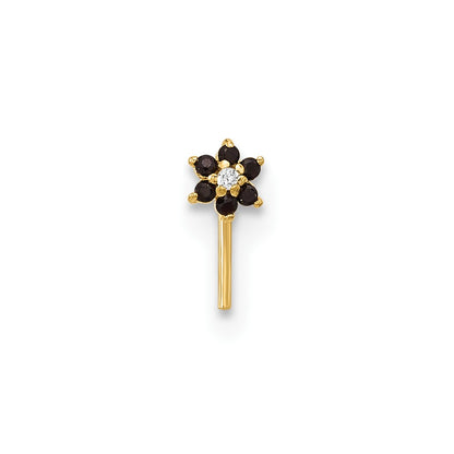 14K Yellow Gold 23 Gauge Black & White Cz Flower Nose Post