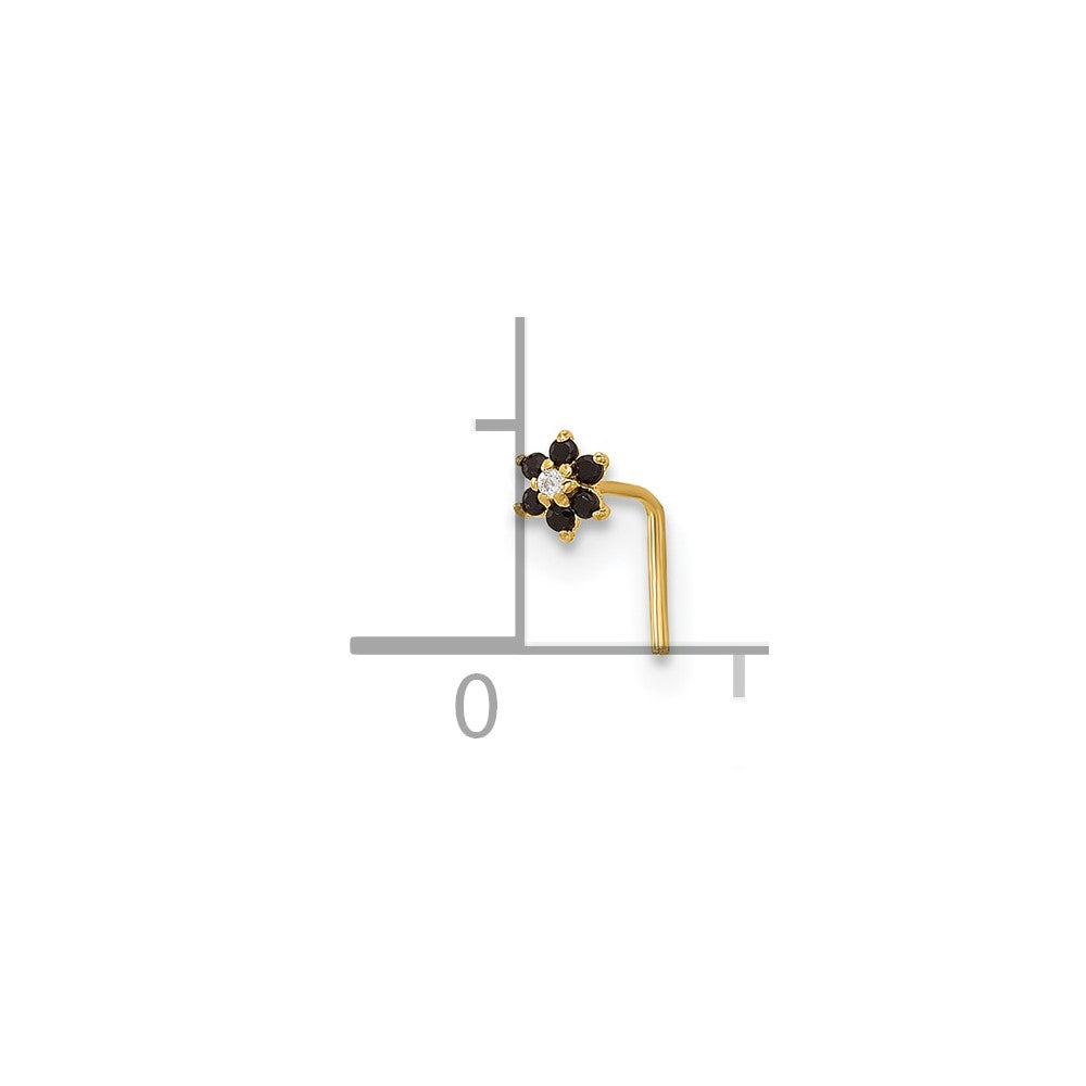 14K Yellow Gold 23 Gauge Black & White Cz Flower Nose Post