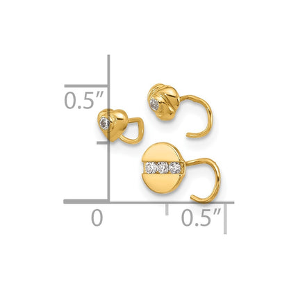 14K Yellow Gold 22 Gauge Cz Heart, Flower, And Circle Nose Post Set