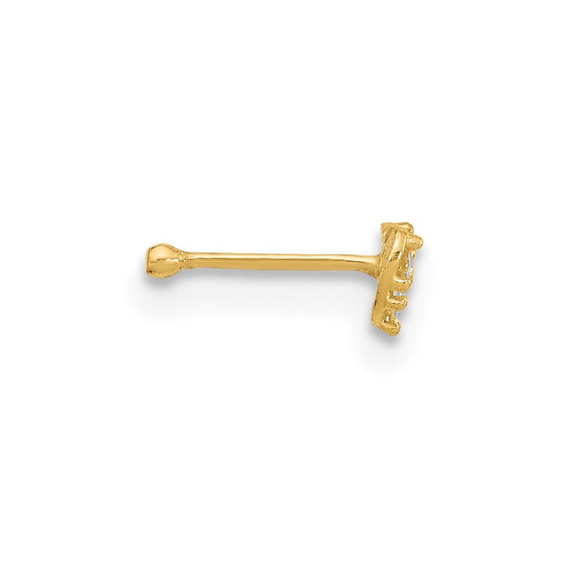 14K Yellow Gold 23 Gauge Cz Heart Nose Post