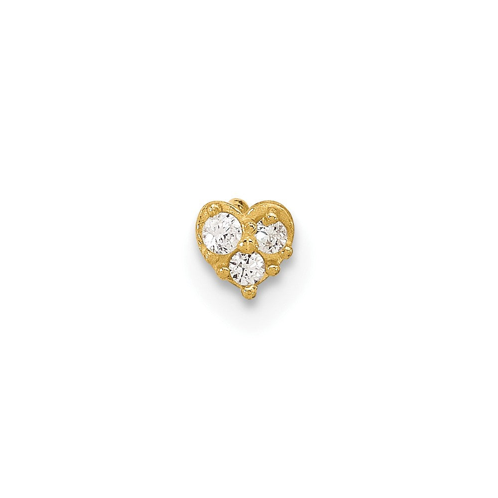 14K Yellow Gold 23 Gauge Cz Heart Nose Post