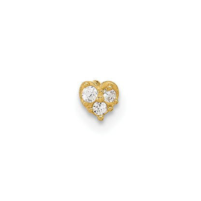 14K Yellow Gold 23 Gauge Cz Heart Nose Post