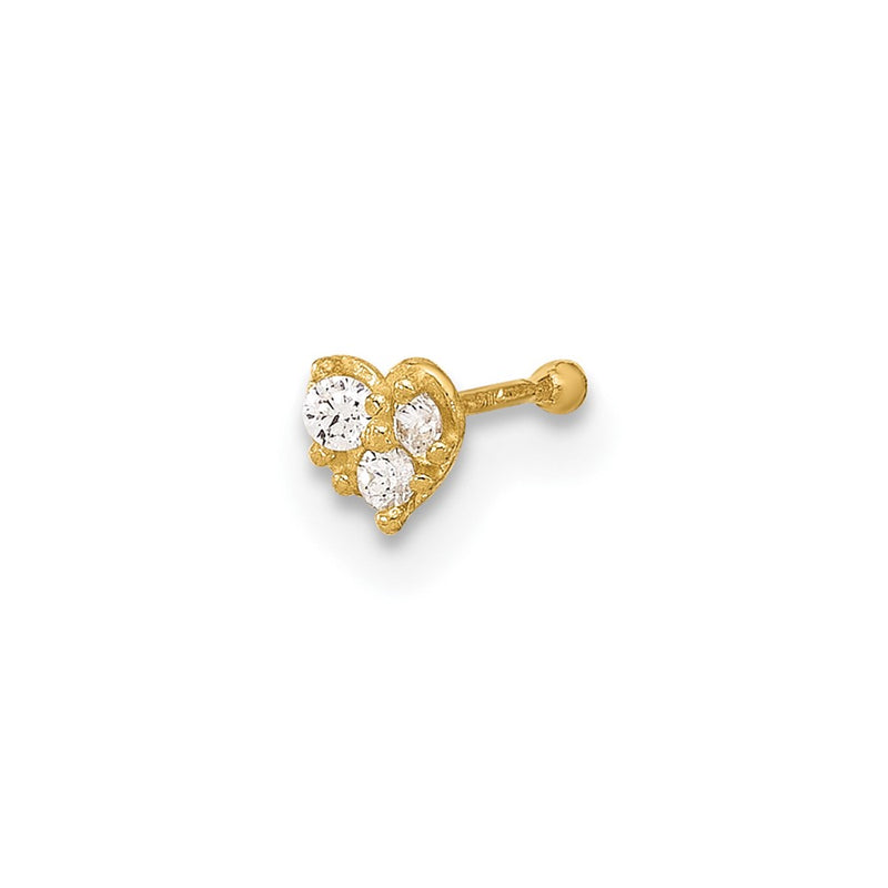 14K Yellow Gold 23 Gauge Cz Heart Nose Post