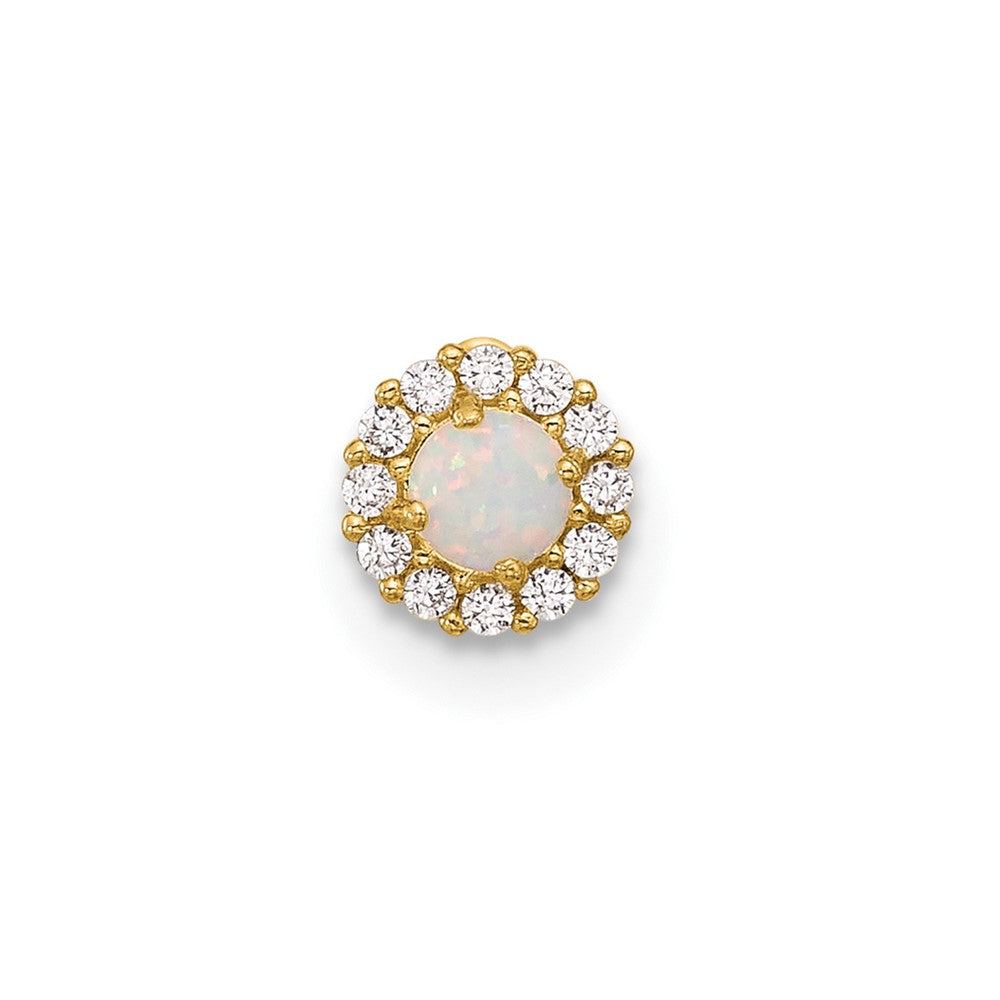14K Yellow Gold 18 Gauge Cz & Synthetic Opal Screw-Back Cartilage Body Jewelry