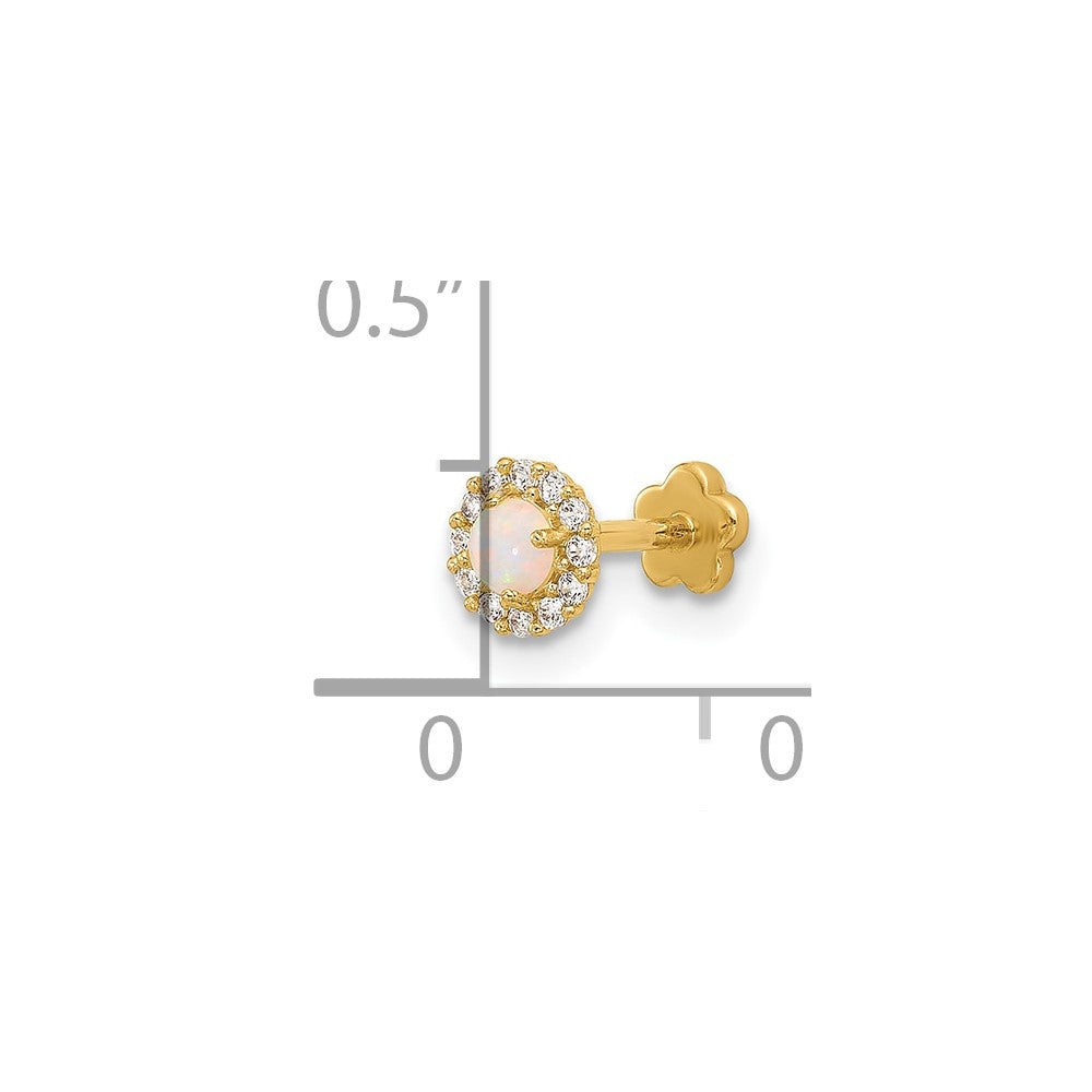 14K Yellow Gold 18 Gauge Cz & Synthetic Opal Screw-Back Cartilage Body Jewelry
