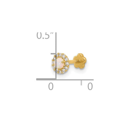 14K Yellow Gold 18 Gauge Cz & Synthetic Opal Screw-Back Cartilage Body Jewelry