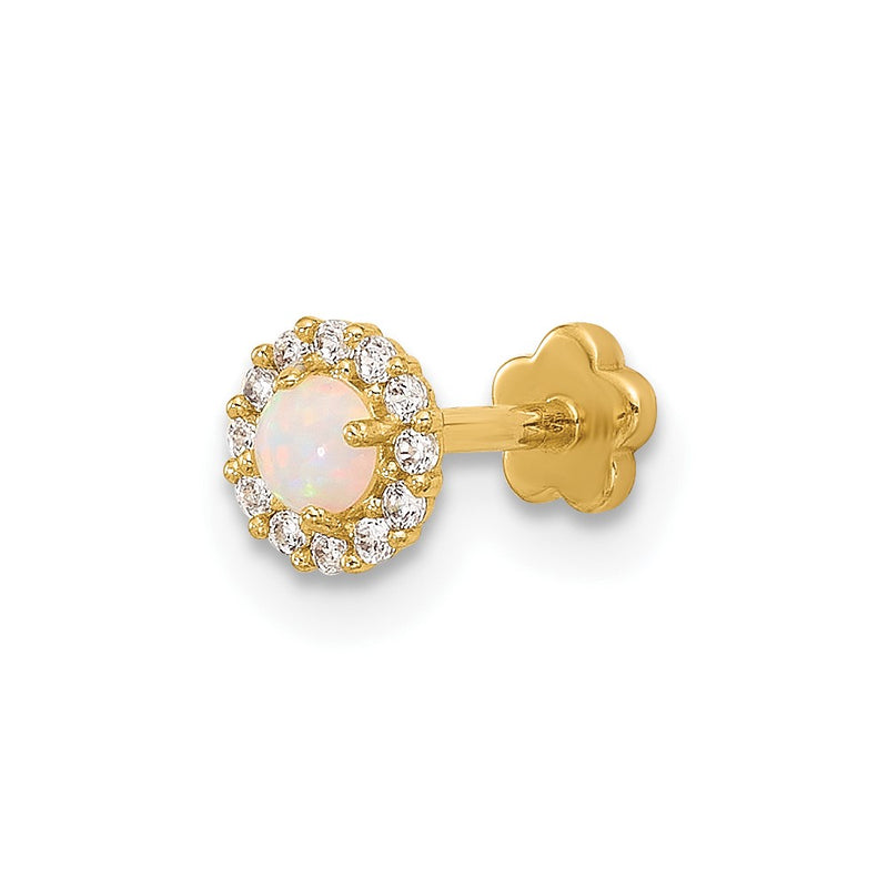 14K Yellow Gold 18 Gauge Cz & Synthetic Opal Screw-Back Cartilage Body Jewelry