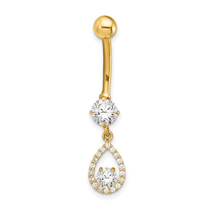 14K Yellow Gold CZ Teardrop Dangle Belly Ring