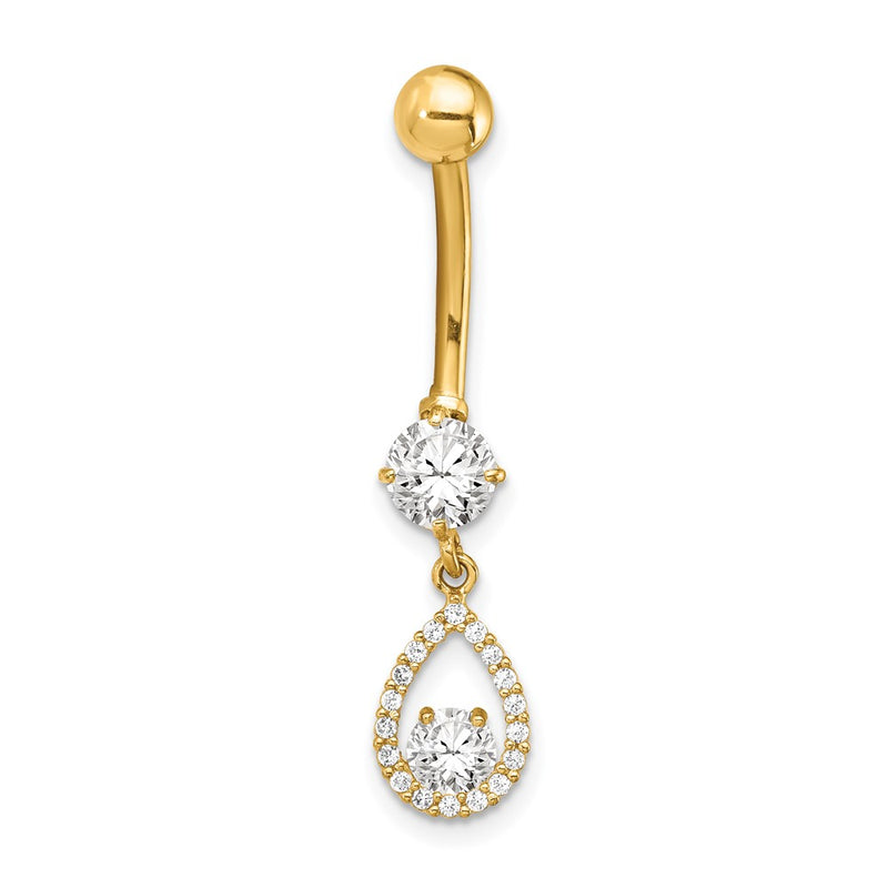 14K Yellow Gold CZ Teardrop Dangle Belly Ring