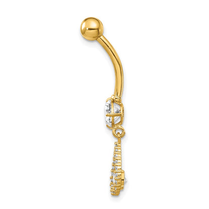 14K Yellow Gold CZ Teardrop Dangle Belly Ring