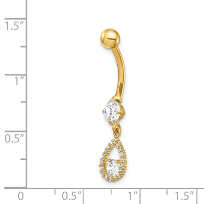14K Yellow Gold CZ Teardrop Dangle Belly Ring
