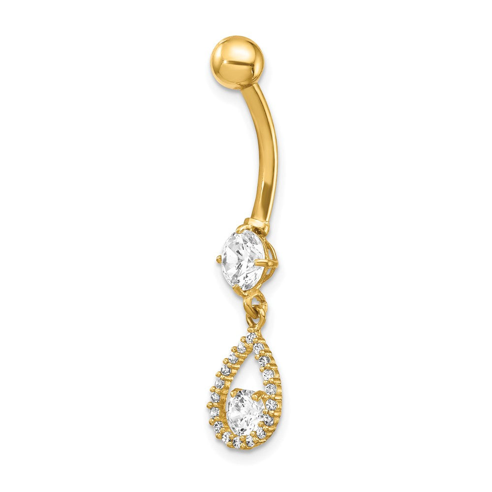 14K Yellow Gold CZ Teardrop Dangle Belly Ring