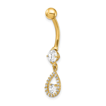 14K Yellow Gold CZ Teardrop Dangle Belly Ring