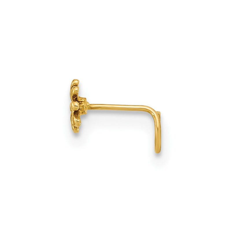 14K Yellow Gold 22 Gauge Flower And Cz Nose Ring Body Jewelry
