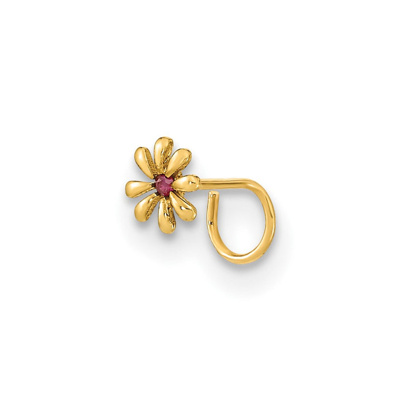 14K Yellow Gold 22 Gauge Flower And Cz Nose Ring Body Jewelry