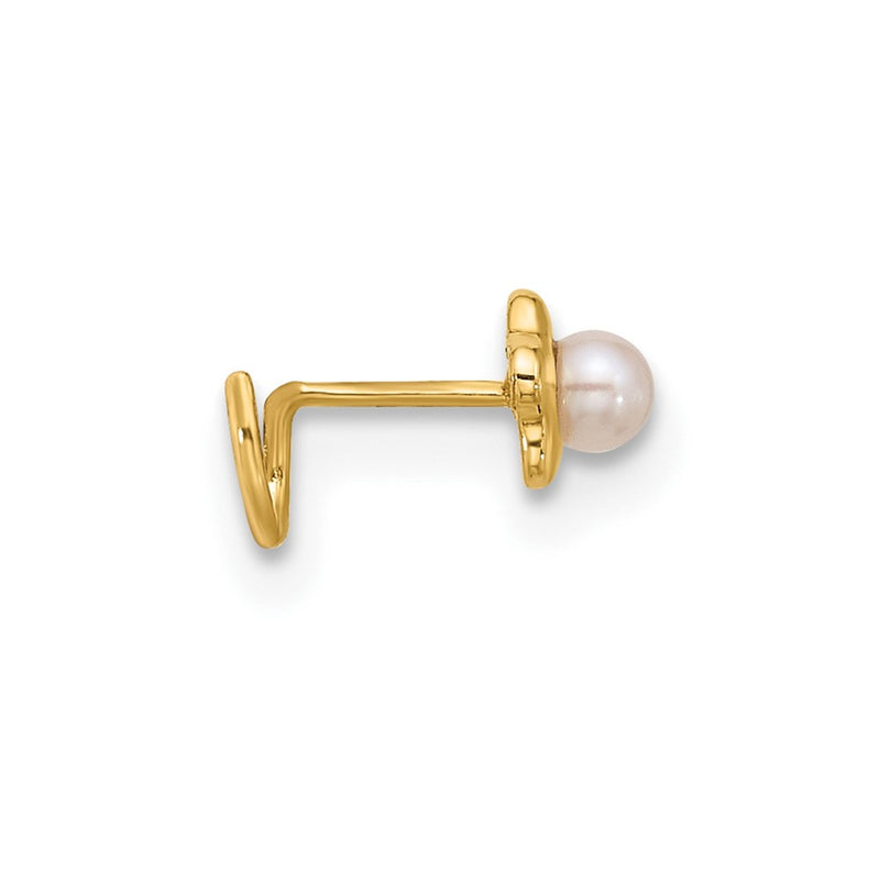 14K Yellow Gold 22 Gauge Flower Freshwater Cultured Pearl Nose Ring Body Jewelry