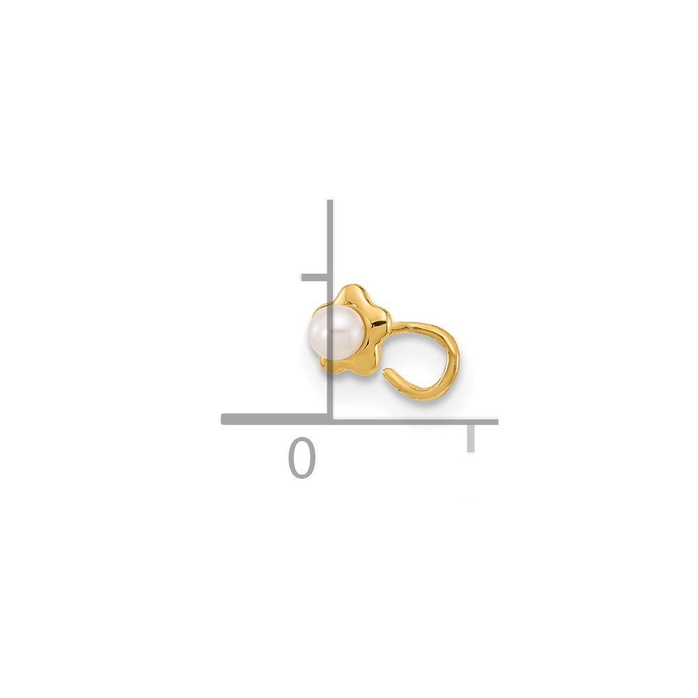 14K Yellow Gold 22 Gauge Flower Freshwater Cultured Pearl Nose Ring Body Jewelry