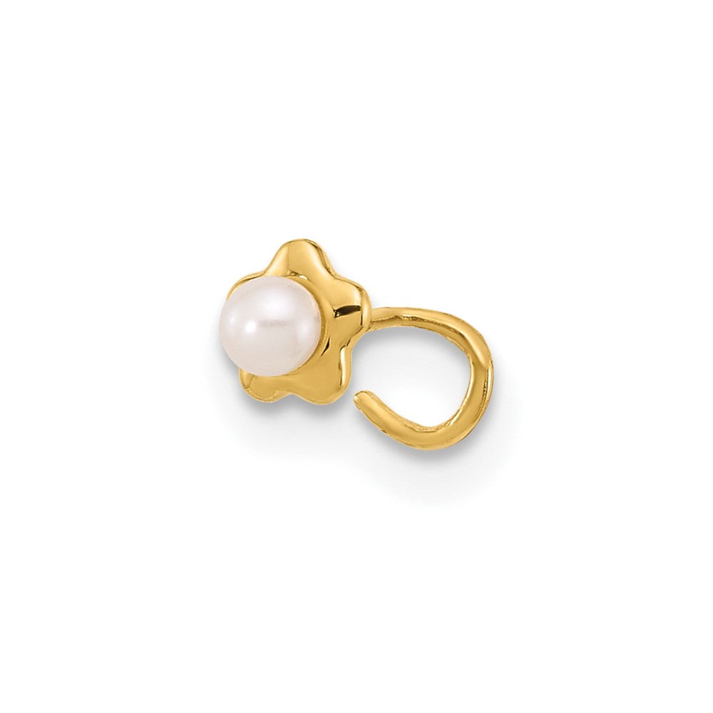 14K Yellow Gold 22 Gauge Flower Freshwater Cultured Pearl Nose Ring Body Jewelry