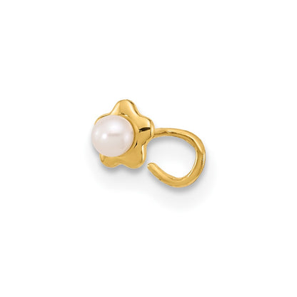 14K Yellow Gold 22 Gauge Flower Freshwater Cultured Pearl Nose Ring Body Jewelry