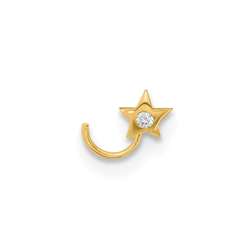 14K Yellow Gold 22 Gauge Star With Cz Nose Ring Body Jewelry