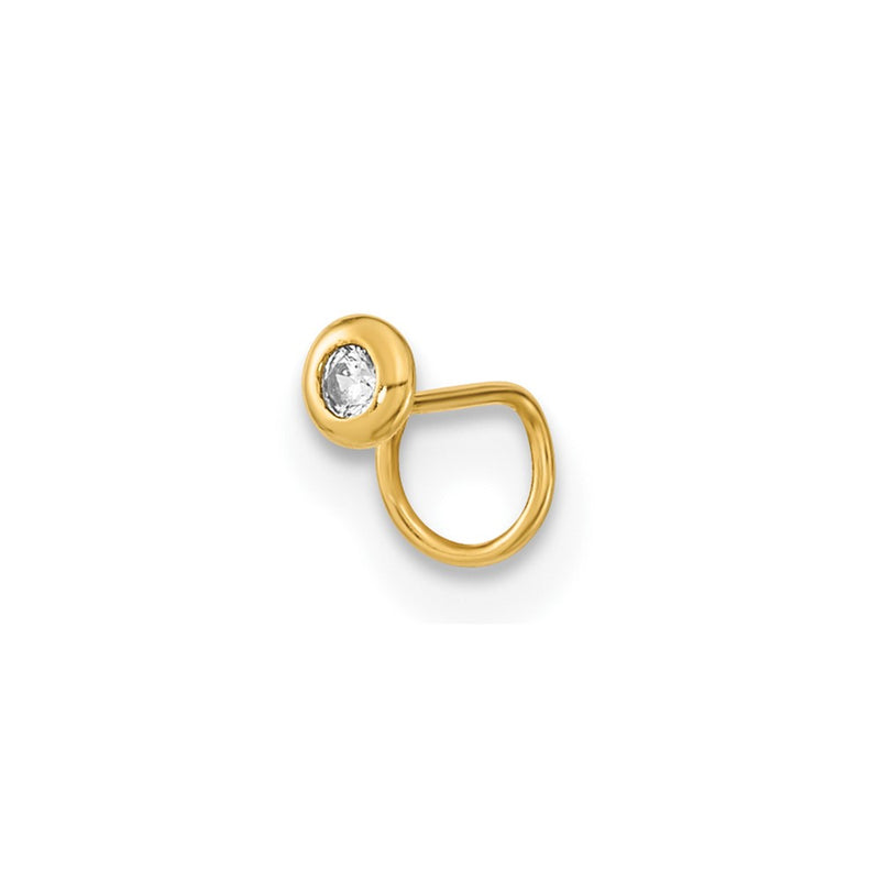14K Yellow Gold 22 Gauge Circle With Cz Nose Ring Body Jewelry