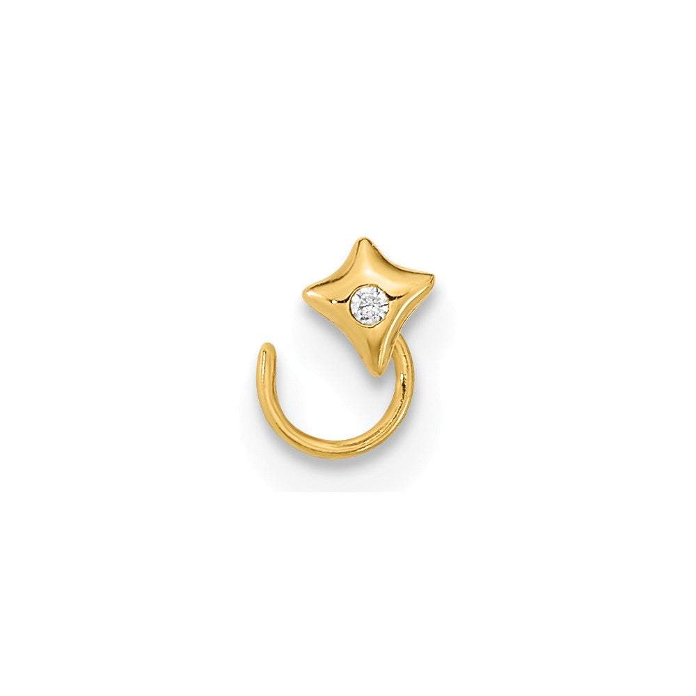 14K Yellow Gold 22 Gauge Square With Cz Nose Ring Body Jewelry
