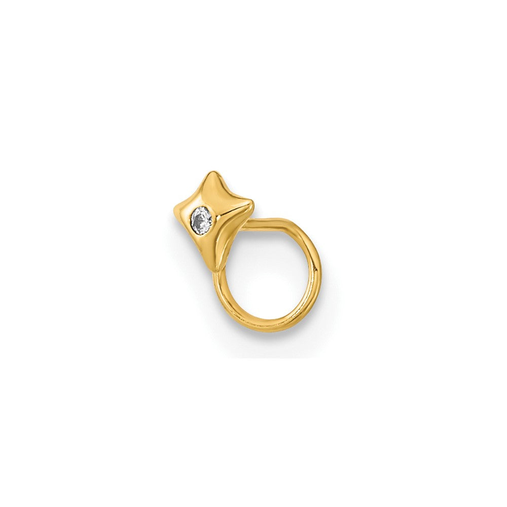 14K Yellow Gold 22 Gauge Square With Cz Nose Ring Body Jewelry