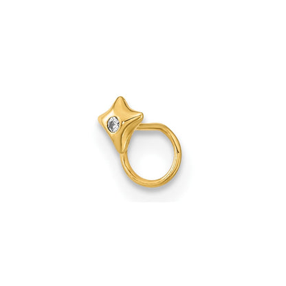 14K Yellow Gold 22 Gauge Square With Cz Nose Ring Body Jewelry