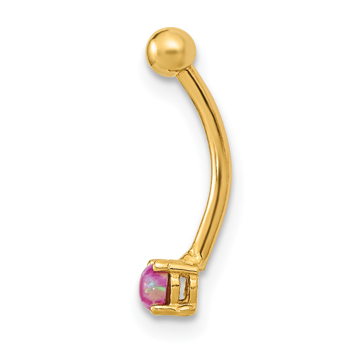 14K Yellow Gold 16 Gauge With Pink Cz Eyebrow Ring Body Jewelry