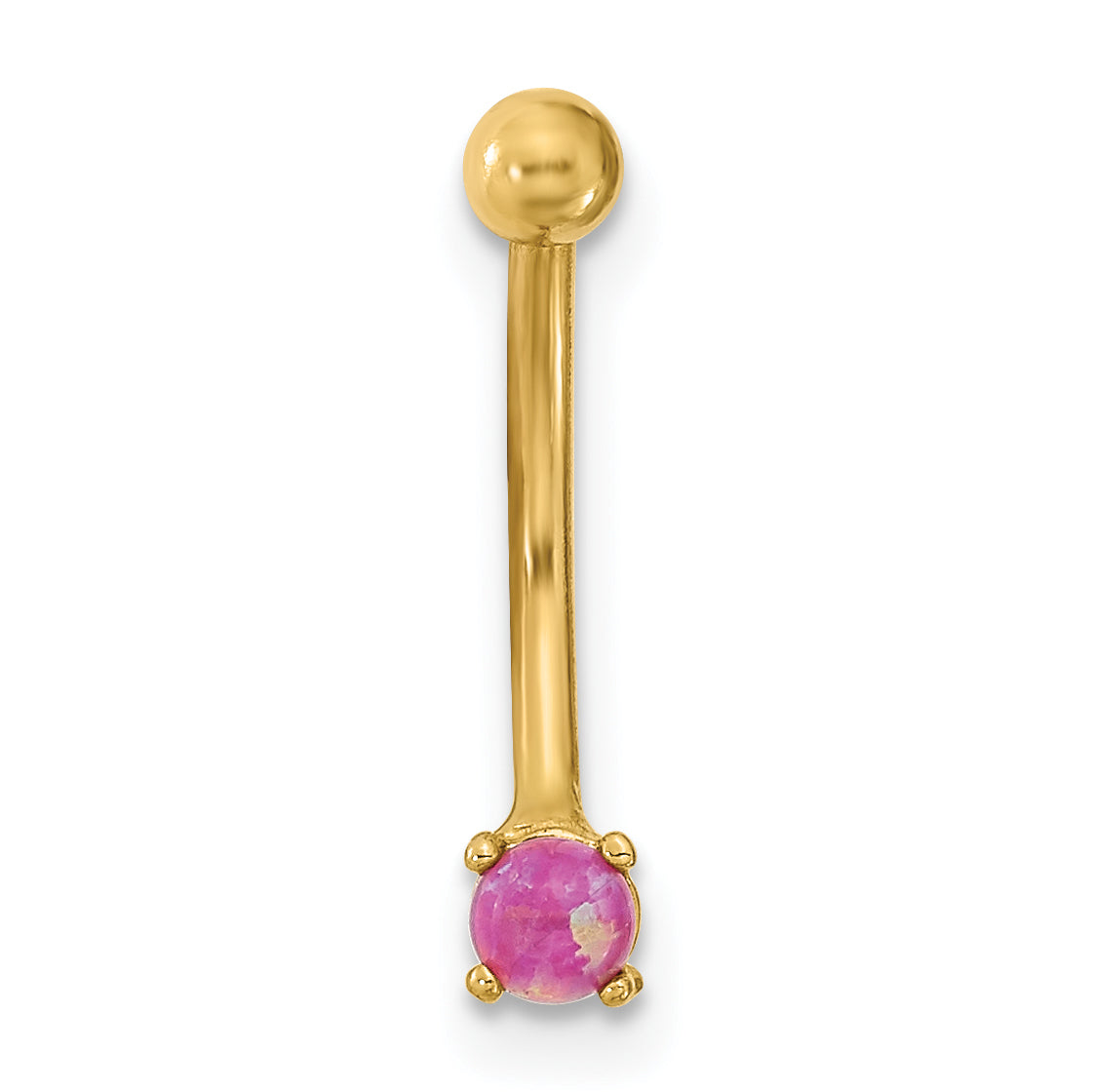 14K Yellow Gold 16 Gauge With Pink Cz Eyebrow Ring Body Jewelry