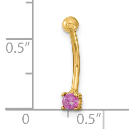 14K Yellow Gold 16 Gauge With Pink Cz Eyebrow Ring Body Jewelry