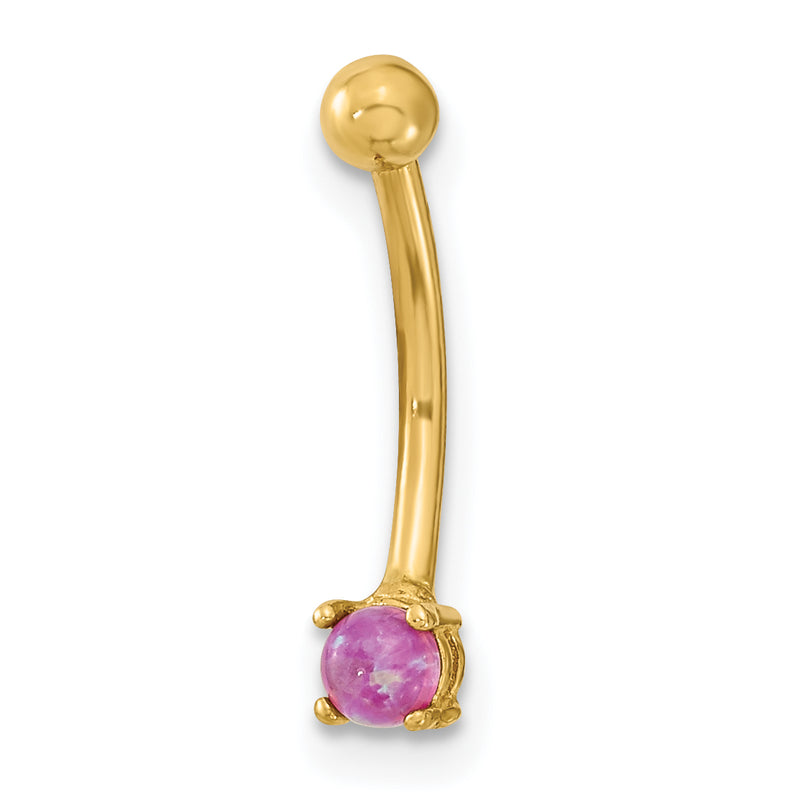 14K Yellow Gold 16 Gauge With Pink Cz Eyebrow Ring Body Jewelry