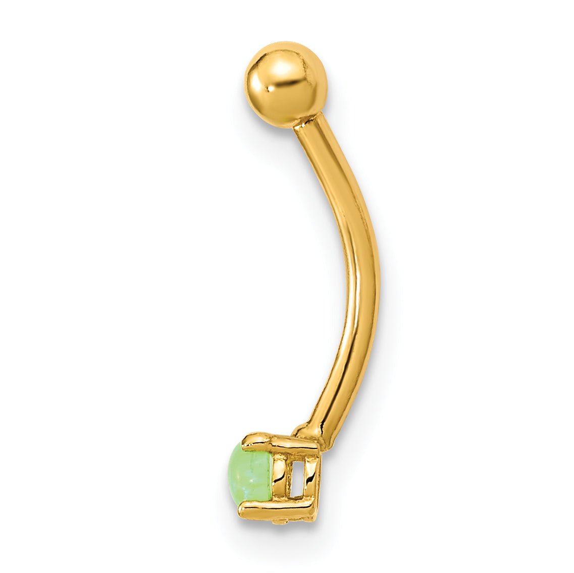 14K Yellow Gold 16 Gauge With Green Cz Eyebrow Ring Body Jewelry