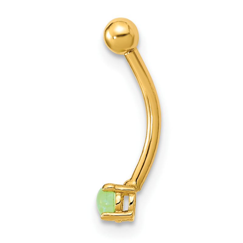 14K Yellow Gold 16 Gauge With Green Cz Eyebrow Ring Body Jewelry