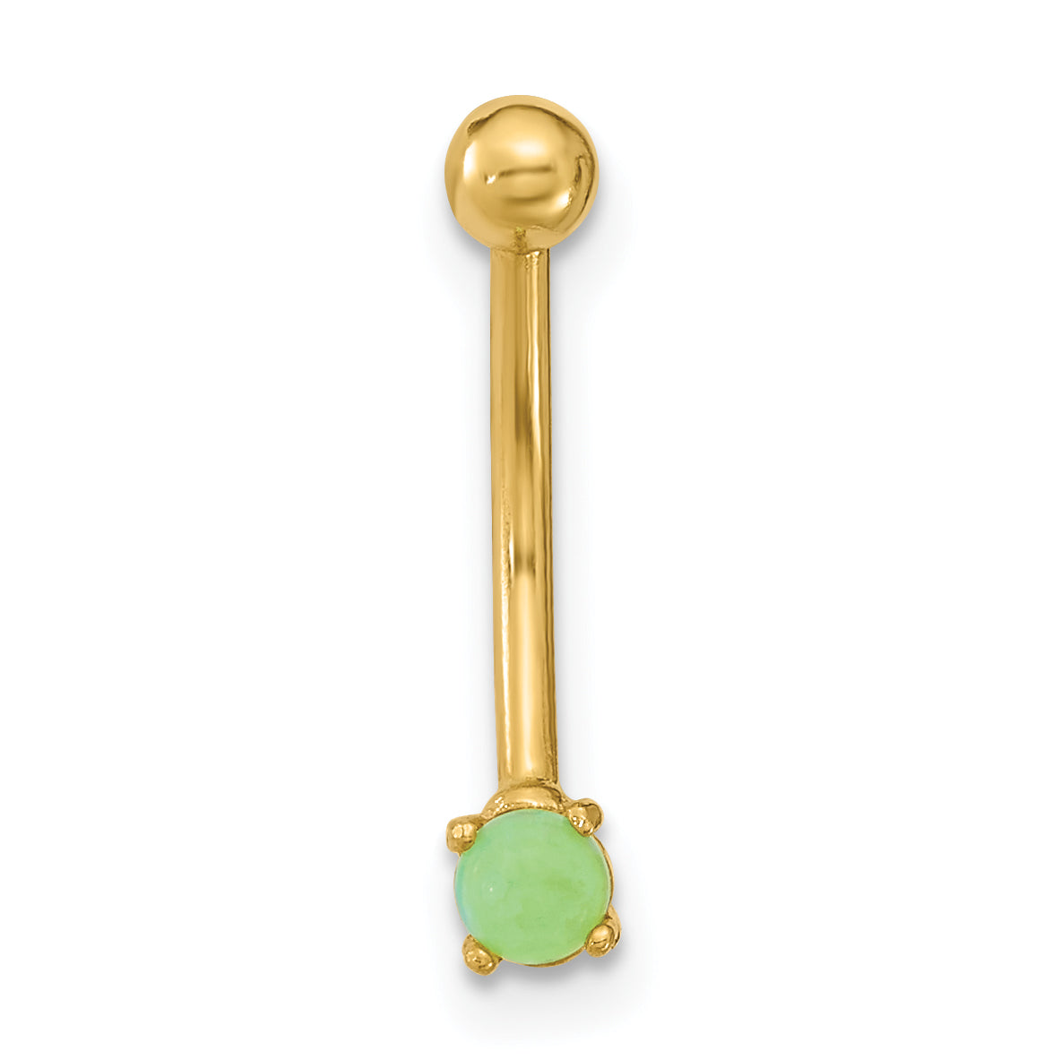 14K Yellow Gold 16 Gauge With Green Cz Eyebrow Ring Body Jewelry