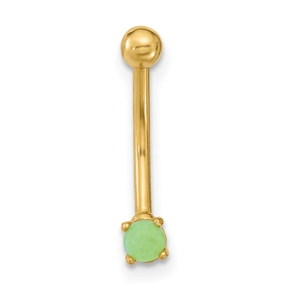 14K Yellow Gold 16 Gauge With Green Cz Eyebrow Ring Body Jewelry