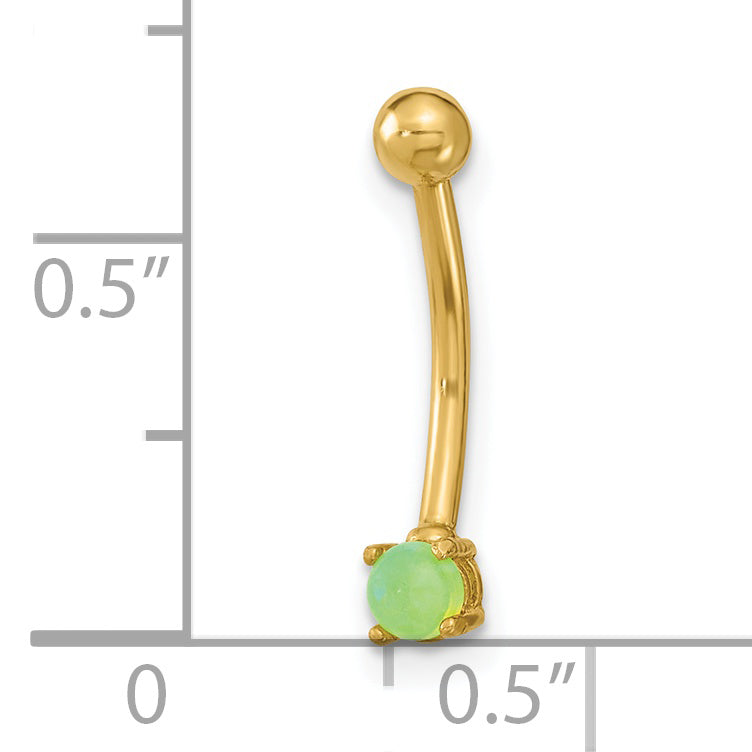14K Yellow Gold 16 Gauge With Green Cz Eyebrow Ring Body Jewelry