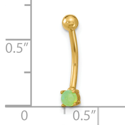 14K Yellow Gold 16 Gauge With Green Cz Eyebrow Ring Body Jewelry