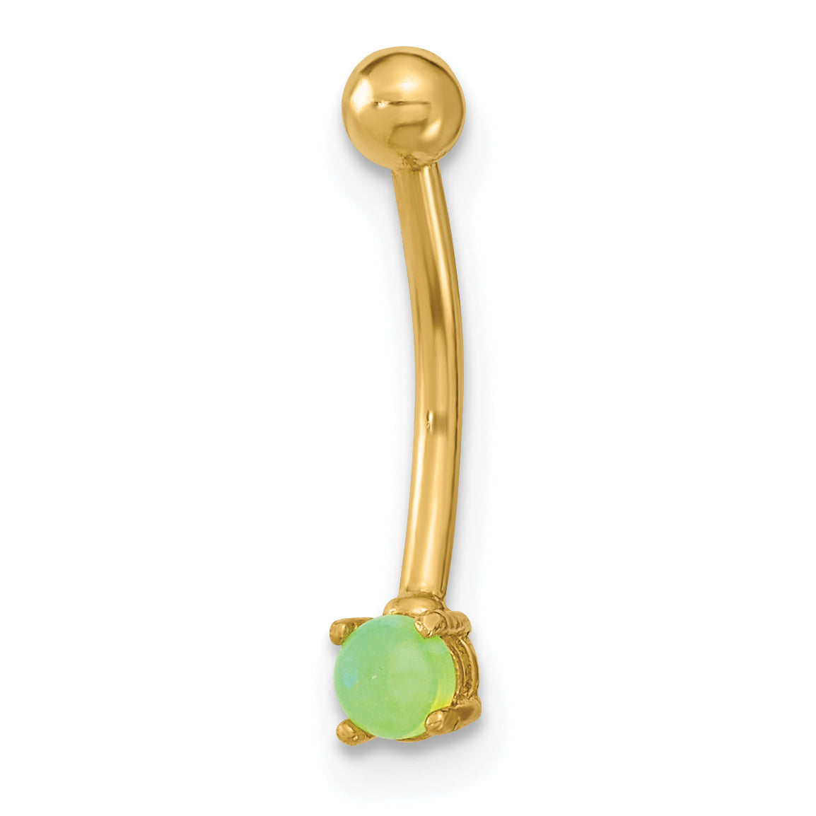 14K Yellow Gold 16 Gauge With Green Cz Eyebrow Ring Body Jewelry