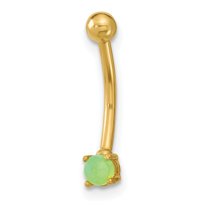 14K Yellow Gold 16 Gauge With Green Cz Eyebrow Ring Body Jewelry