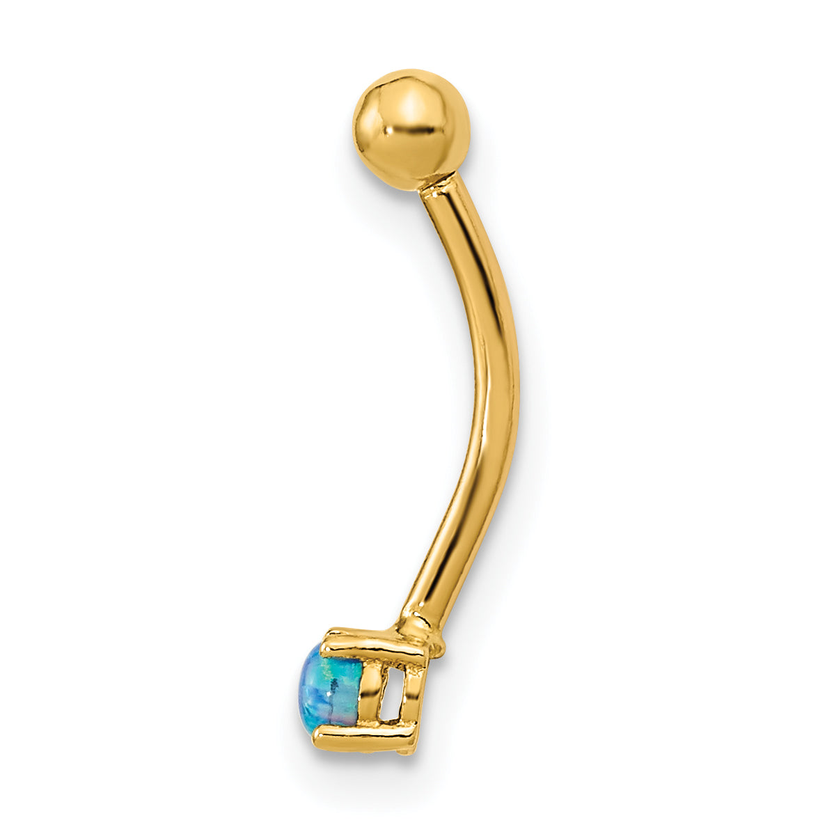 14K Yellow Gold 16 Gauge Blue Cz Eyebrow Ring Body Jewelry
