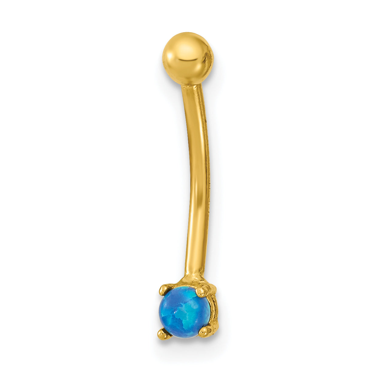 14K Yellow Gold 16 Gauge Blue Cz Eyebrow Ring Body Jewelry