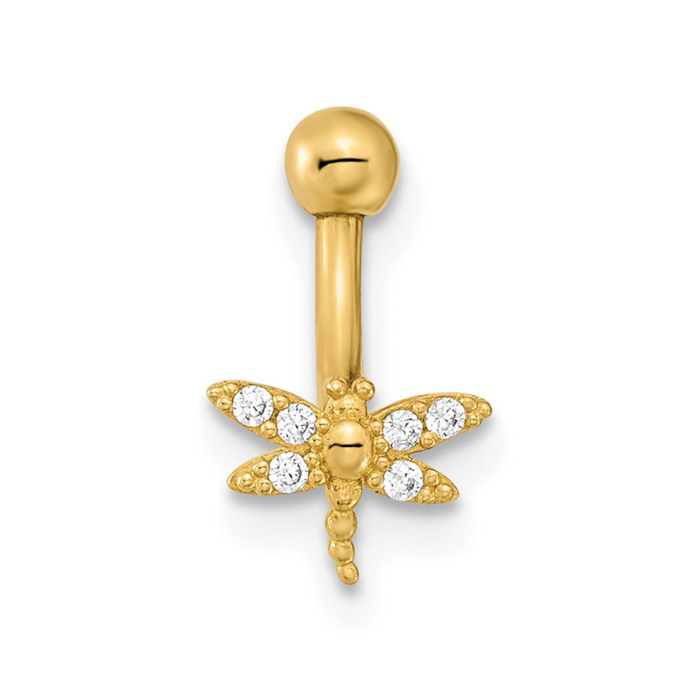 14K Yellow Gold 14 Gauge Dragonfly Cz Eyebrow Ring Body Jewelry